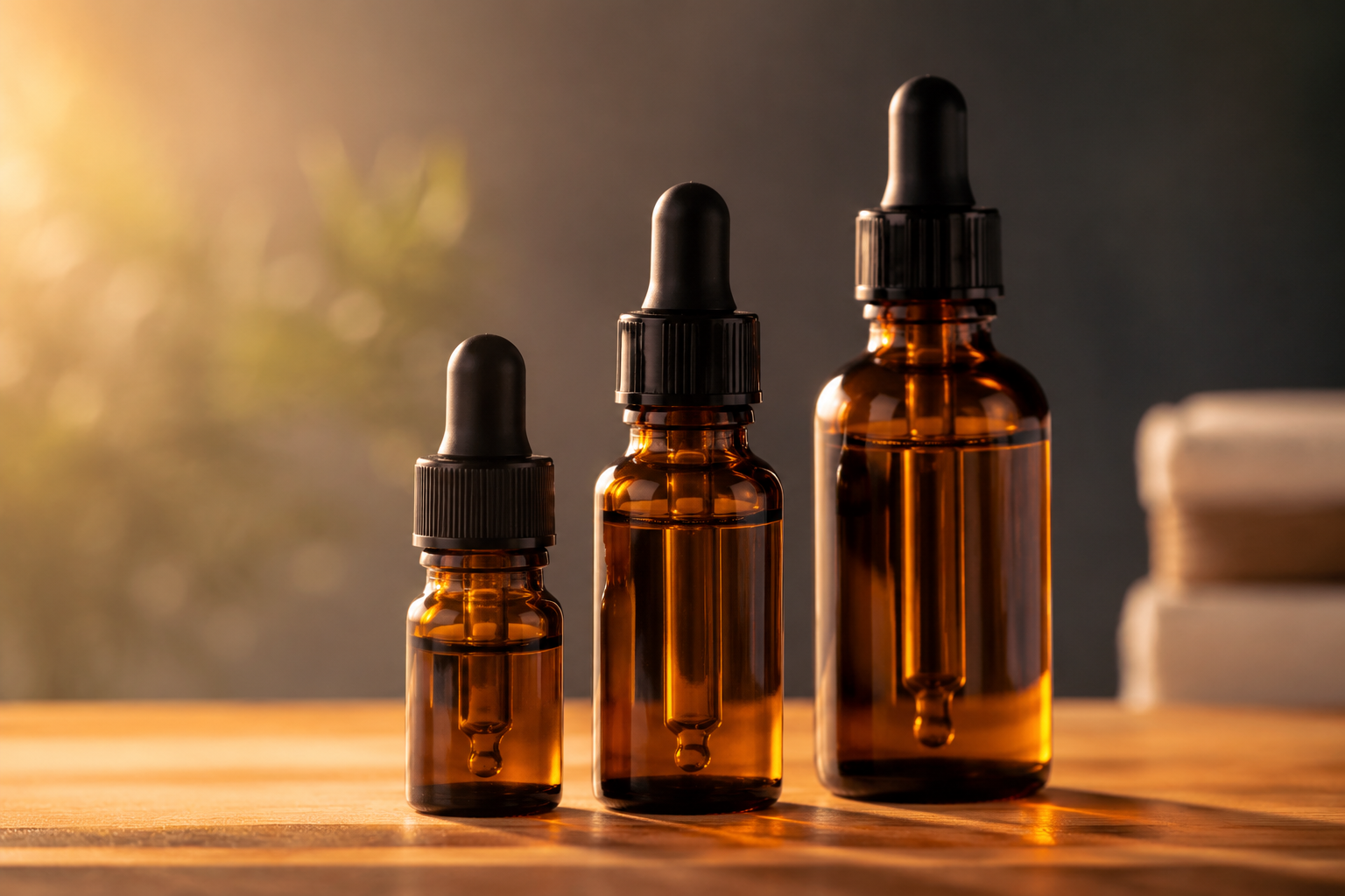 Three OTC retinoid products arranged in ascending potency order — retinol, retinaldehyde, adapalene — on a wooden surface.