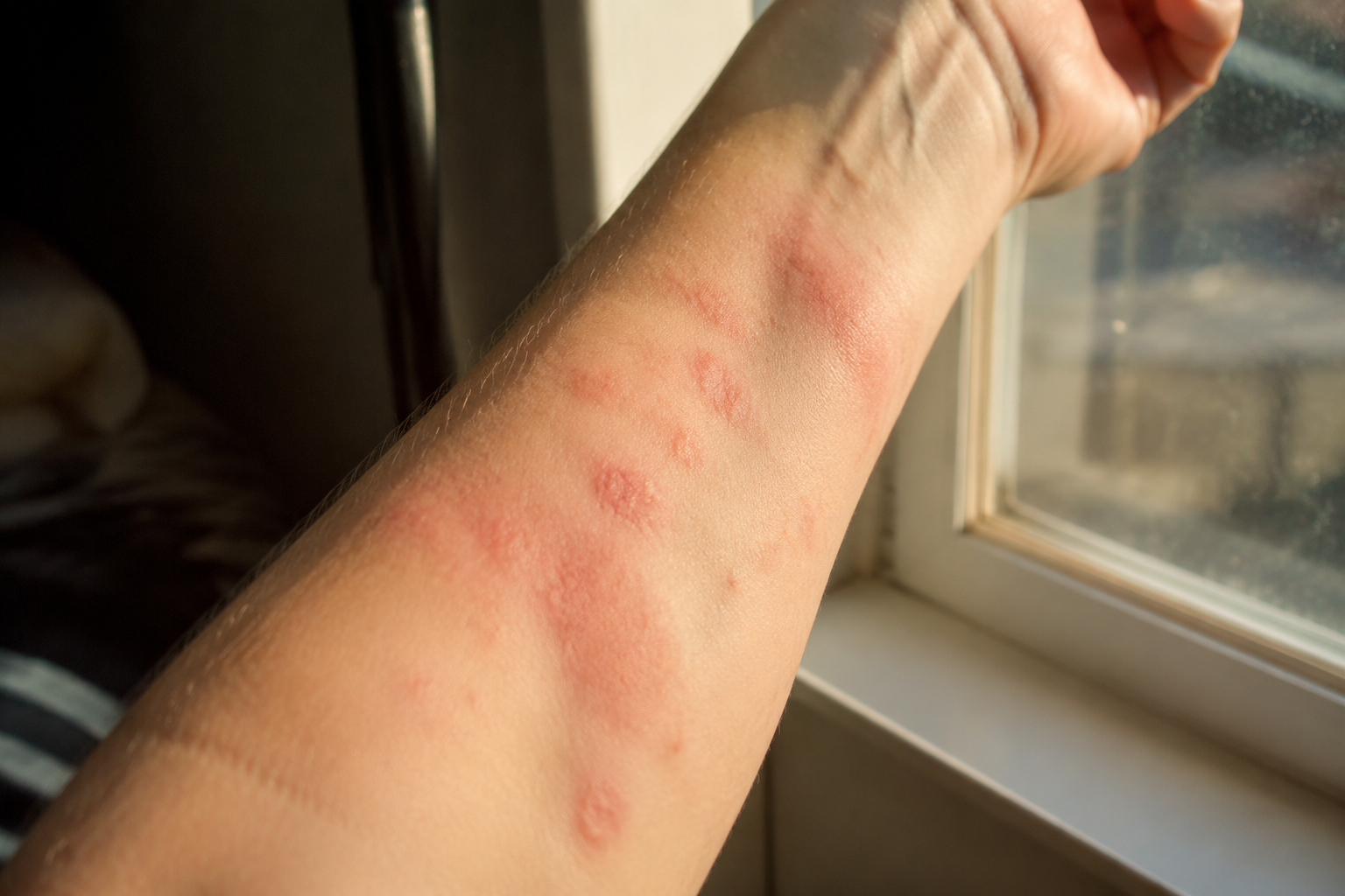 Sunburn rash on forearm illustrating doxycycline photosensitivity side effect